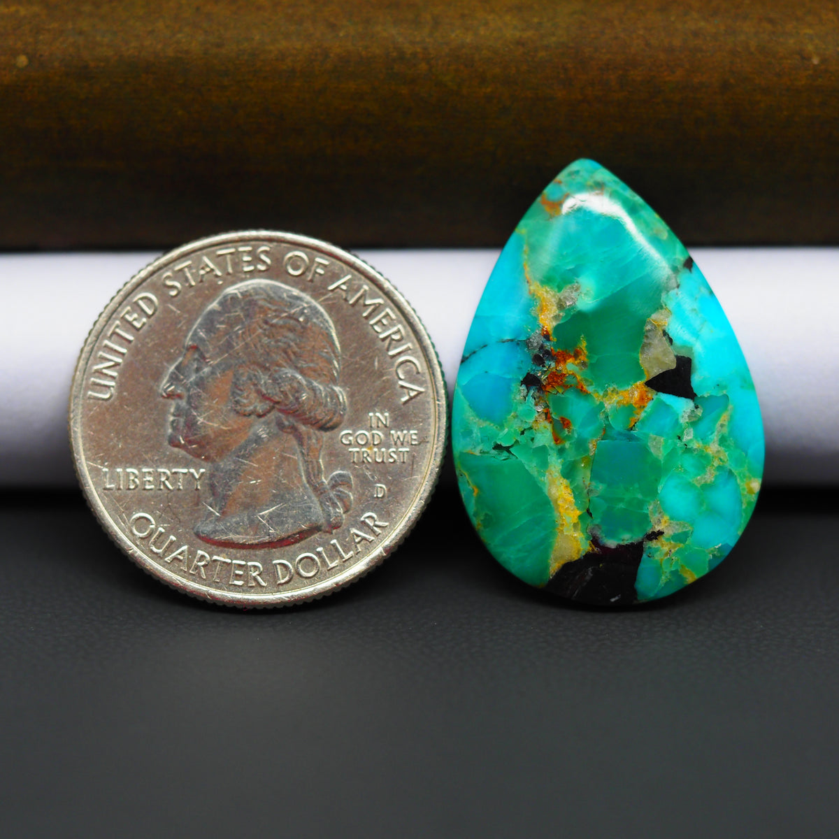 Natural Mohave Turquoise & White Buffalo Pear Cabochon 28x20mm 15ct - Green and Blue with Black Vein - Pedra Gems