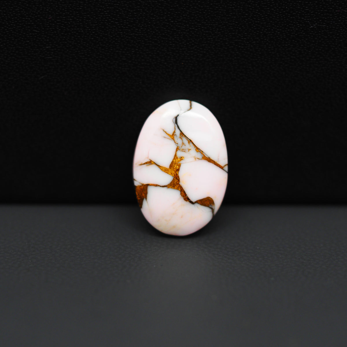Stabilized Pink Dahlia Oval Cabochon 17x12x3mm 6.5ct - soft pink and white with bronze veining, Kingman Arizona - Pedra Gems.