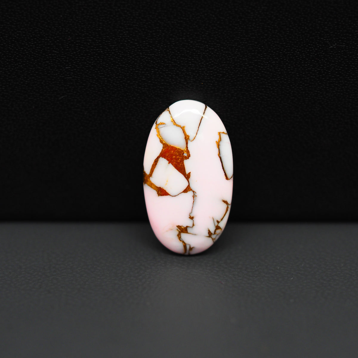 Stabilized Pink Dahlia Oval Cabochon 19x11x3mm 7ct - soft pink and white with bronze veining, Kingman Arizona - Pedra Gems.