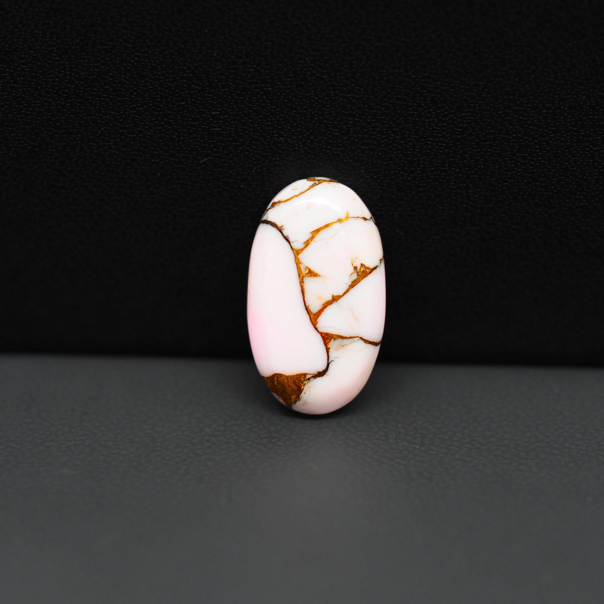 Stabilized Pink Dahlia Oval Cabochon 18x11x3mm 7.5ct - soft pink and white with bronze veining, Kingman Arizona - Pedra Gems.