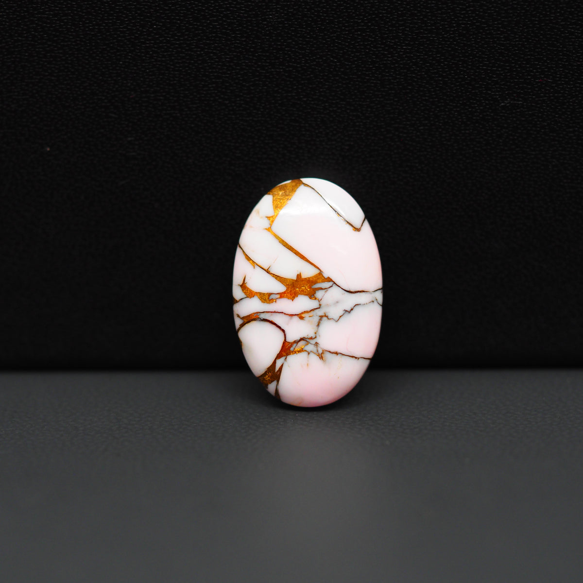 Stabilized Pink Dahlia Oval Cabochon 20x13x4mm 10ct - soft pink and white with bronze veining, Kingman Arizona - Pedra Gems.