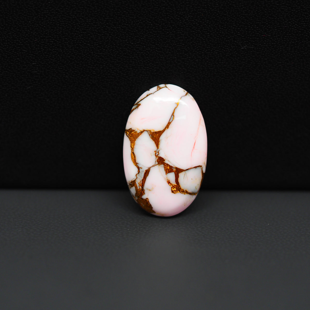 Stabilized Pink Dahlia Oval Cabochon 21x13x4mm 10ct - soft pink and white with bronze veining, Kingman Arizona - Pedra Gems.