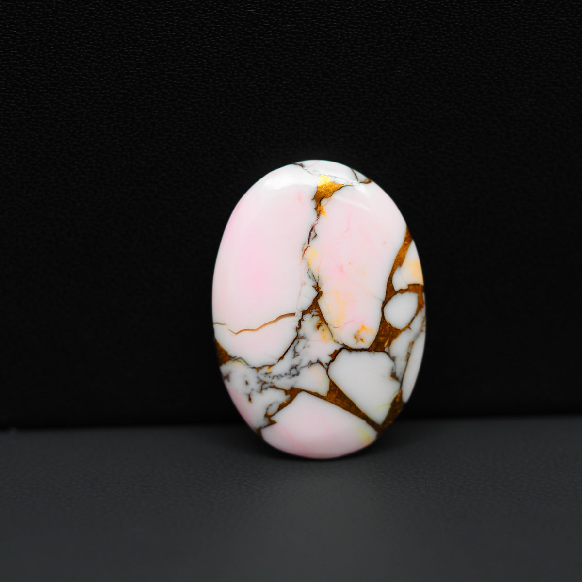 Stabilized Pink Dahlia Oval Cabochon 26x19x4mm 18.5ct - soft pink and white with bronze veining, Kingman Arizona - Pedra Gems.