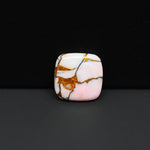 Stabilized Pink Dahlia Cushion Cabochon 16x16x3mm 10ct - soft pink and white with bronze veining, Kingman Arizona - Pedra Gems.