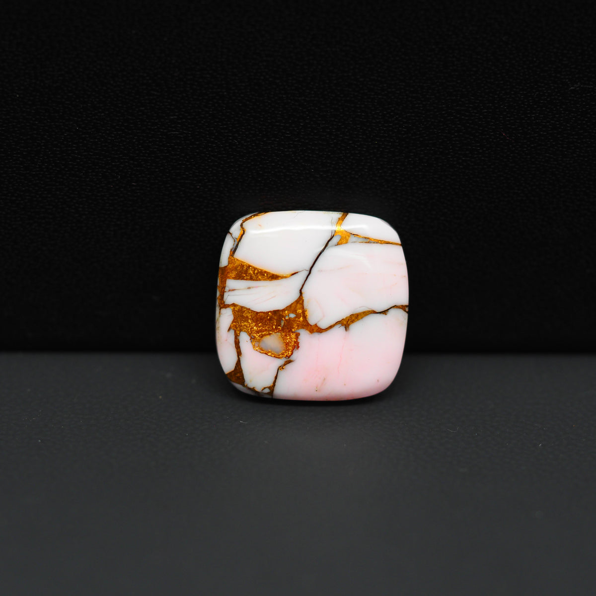 Stabilized Pink Dahlia Cushion Cabochon 16x16x3mm 10ct - soft pink and white with bronze veining, Kingman Arizona - Pedra Gems.
