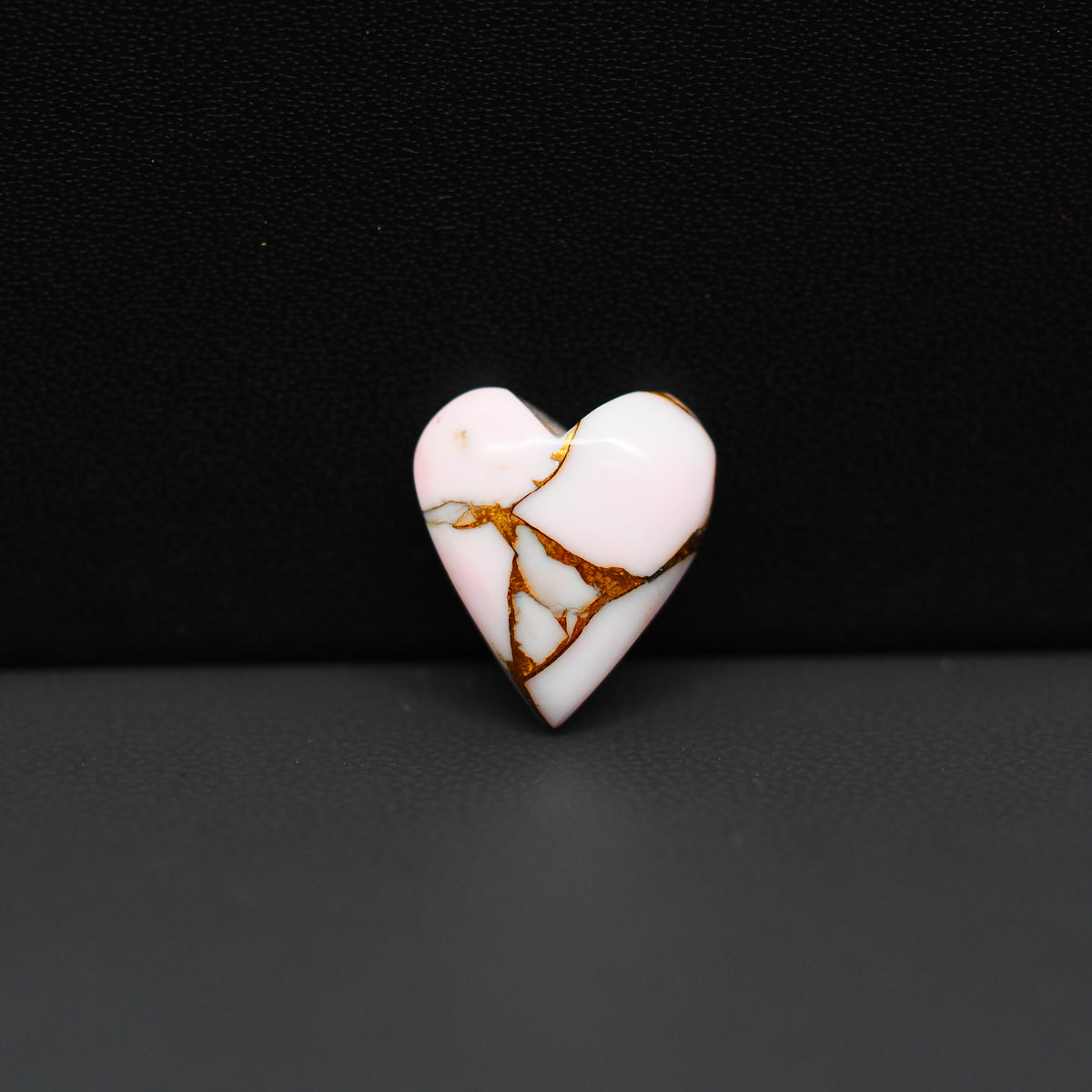 Stabilized Pink Dahlia Heart Cabochon 15x13x4mm 6ct - soft pink and white with bronze veining, Kingman Arizona - Pedra Gems.