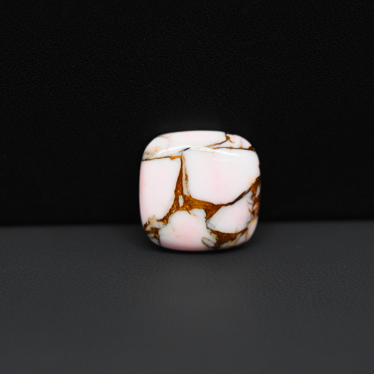 Stabilized Pink Dahlia Cushion Cabochon 17x16x4mm 12.5ct - soft pink and white with bronze veining, Kingman Arizona - Pedra Gems.