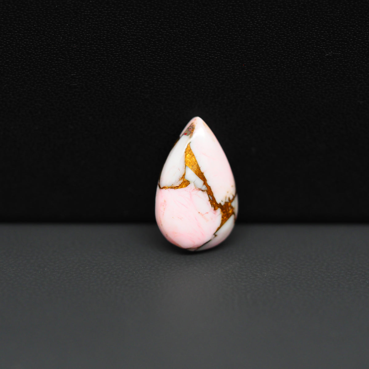 Stabilized Pink Dahlia Pear Cabochon 17x11x4mm 6ct - soft pink and white with bronze veining, Kingman Arizona - Pedra Gems.