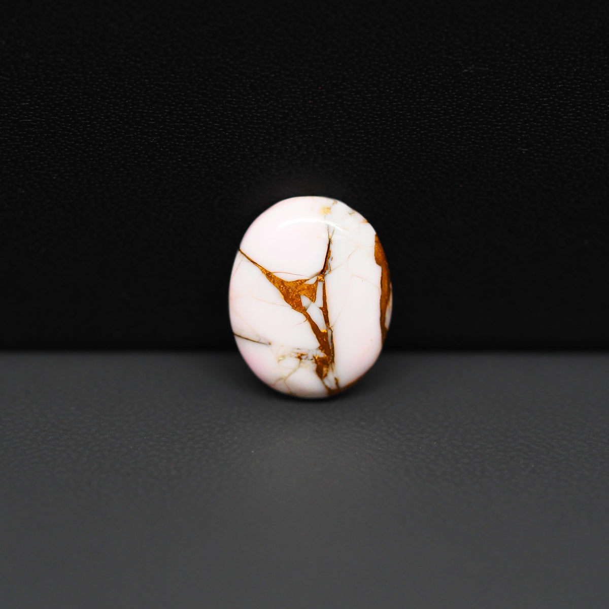 Stabilized Pink Dahlia Oval Cabochon 15x14x3mm 6.5ct - soft pink and white with bronze veining, Kingman Arizona - Pedra Gems.
