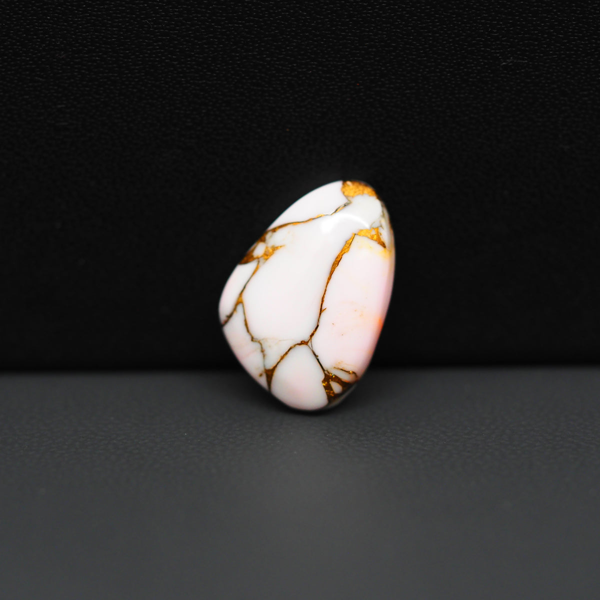 Stabilized Pink Dahlia Freeform Cabochon 17x11x4mm 6.5ct - soft pink and white with bronze veining, Kingman Arizona - Pedra Gems.