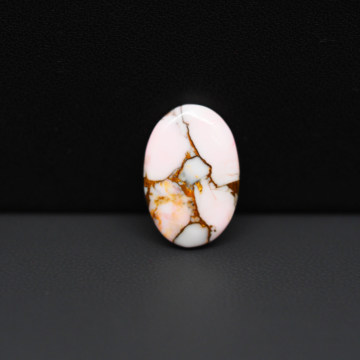 Stabilized Pink Dahlia Oval Cabochon 18x12x3mm 7ct - soft pink and white with bronze veining, Kingman Arizona - Pedra Gems.