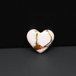 Stabilized Pink Dahlia Heart Cabochon 15x17x4mm 9.5ct - soft pink and white with bronze veining, Kingman Arizona - Pedra Gems.