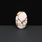 Stabilized Pink Dahlia Oval Cabochon 19x13x4mm 9.5ct - soft pink and white with bronze veining, Kingman Arizona - Pedra Gems.