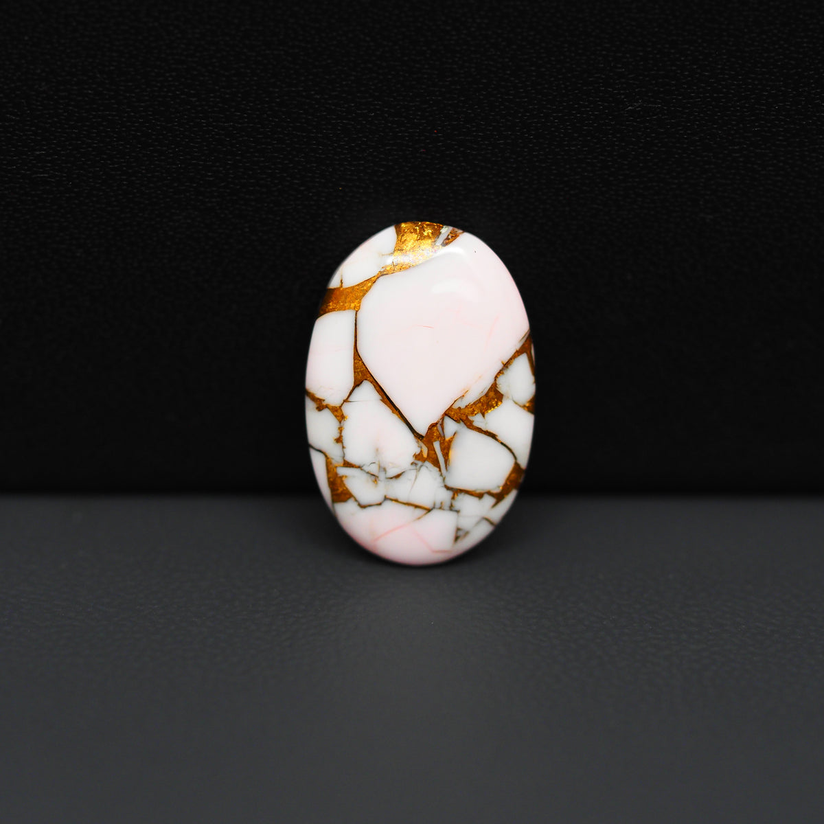 Stabilized Pink Dahlia Oval Cabochon 19x13x4mm 9.5ct - soft pink and white with bronze veining, Kingman Arizona - Pedra Gems.