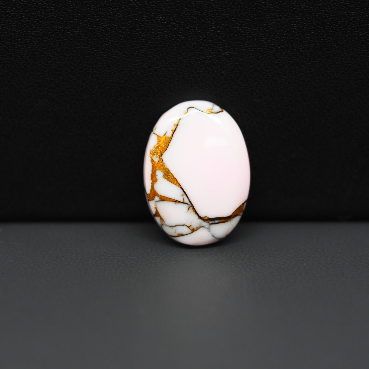 Stabilized Pink Dahlia Oval Cabochon 20x15x4mm 10ct - soft pink and white with bronze veining, Kingman Arizona - Pedra Gems.
