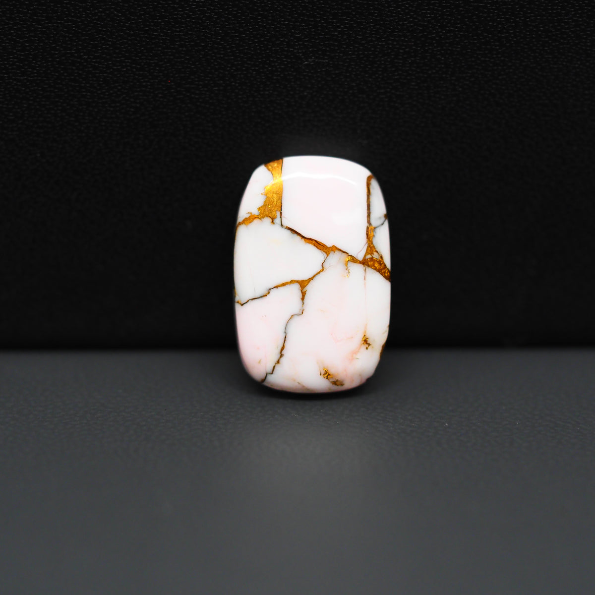 Stabilized Pink Dahlia Cushion Cabochon 19x12x4mm 9.5ct - soft pink and white with bronze veining, Kingman Arizona - Pedra Gems.
