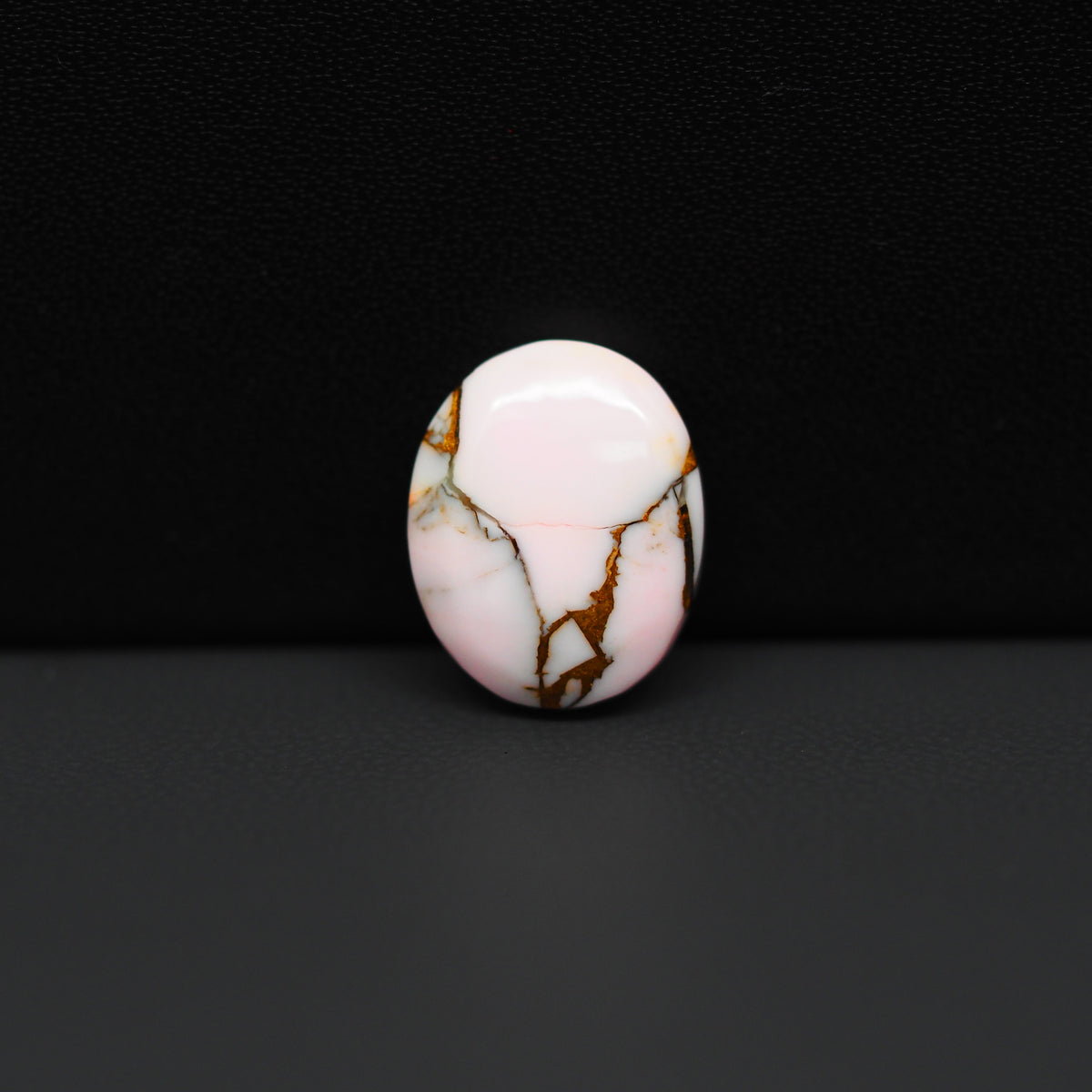 Stabilized Pink Dahlia Oval Cabochon 15x12x4mm 7ct - soft pink and white with bronze veining, Kingman Arizona - Pedra Gems.