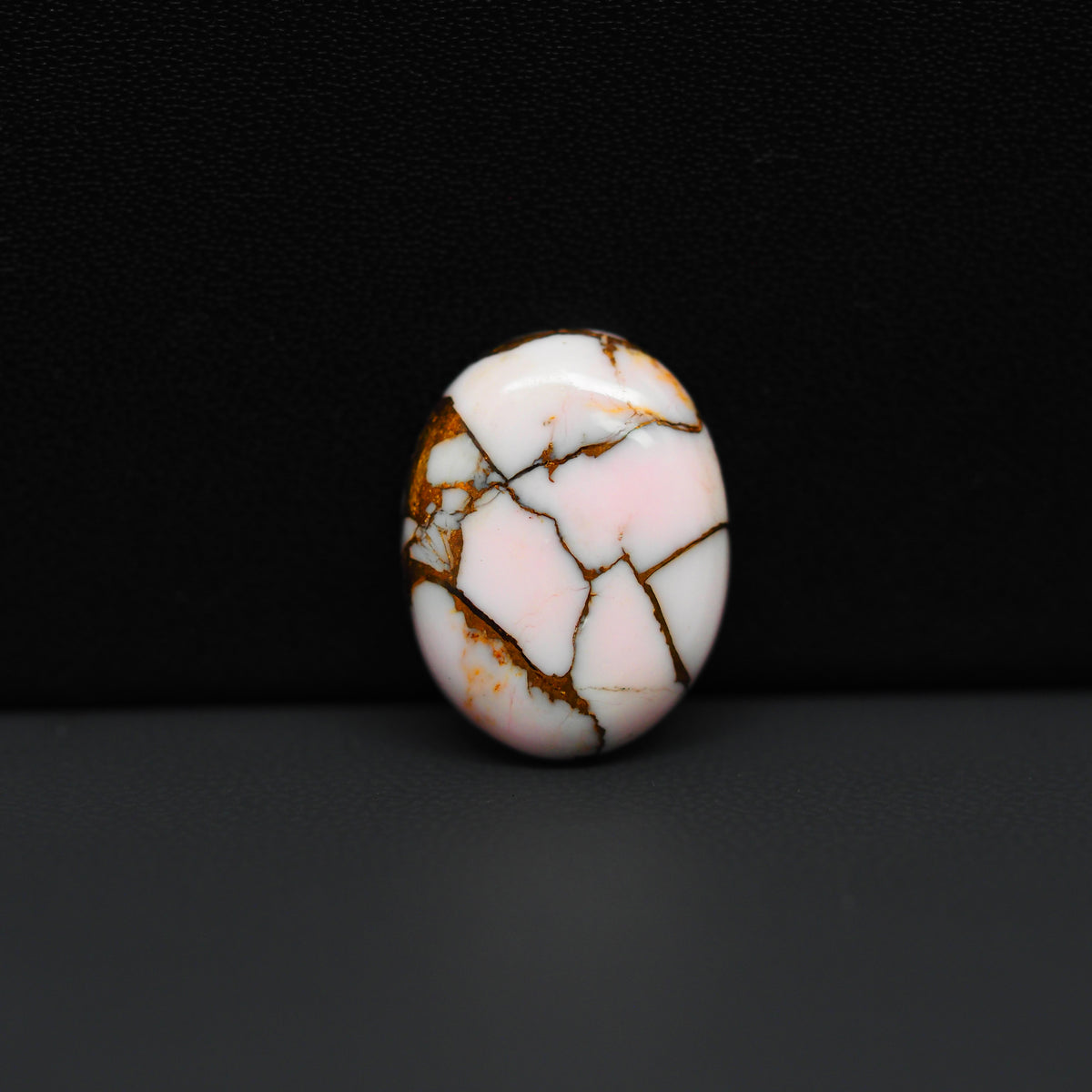Stabilized Pink Dahlia Oval Cabochon 18x14x4mm 10ct - soft pink and white with bronze veining, Kingman Arizona - Pedra Gems.