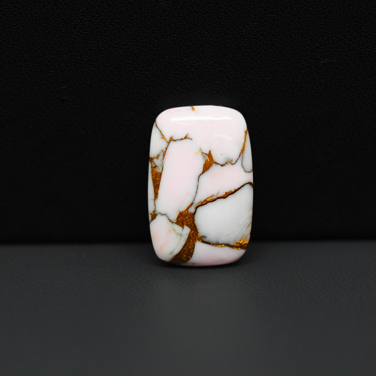 Stabilized Pink Dahlia Cushion Cabochon 20x13x4mm 11.5ct - soft pink and white with bronze veining, Kingman Arizona - Pedra Gems.