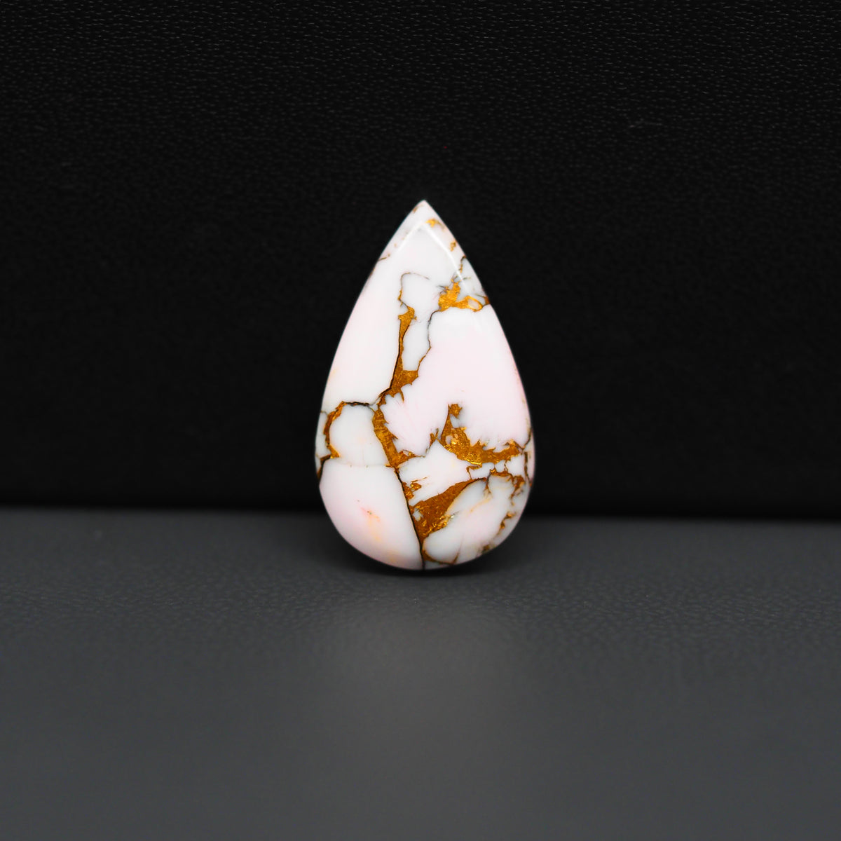 Stabilized Pink Dahlia Pear Cabochon 21x13x4mm 9ct - soft pink and white with bronze veining, Kingman Arizona - Pedra Gems.