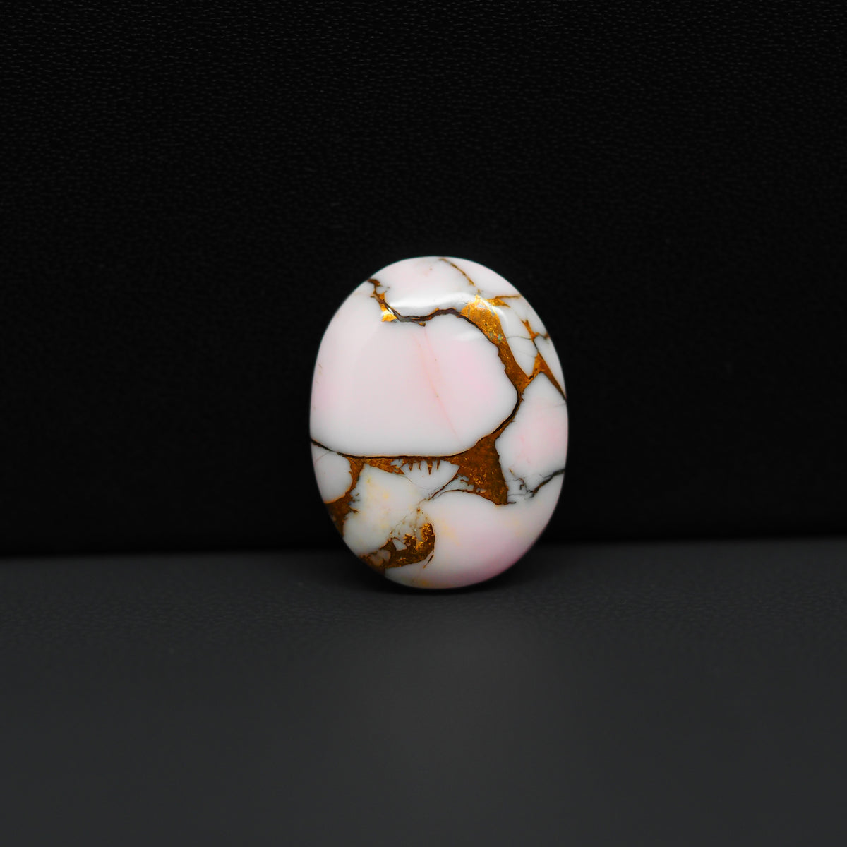Stabilized Pink Dahlia Oval Cabochon 20x15x4mm 12ct - soft pink and white with bronze veining, Kingman Arizona - Pedra Gems.