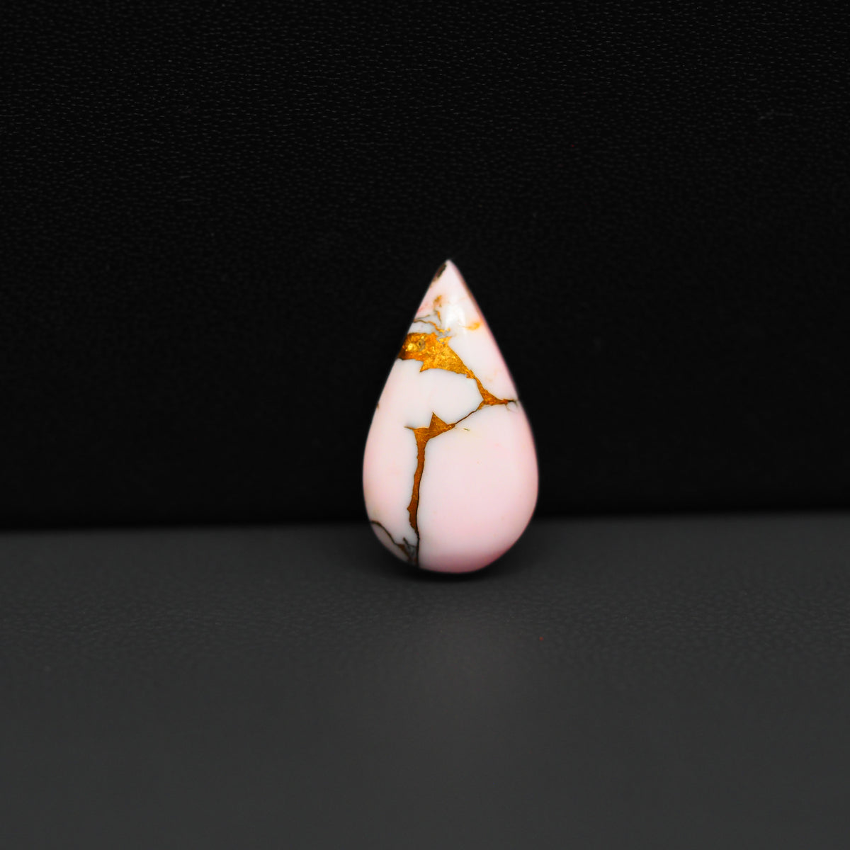 Stabilized Pink Dahlia Pear Cabochon 17x10x4mm 6ct - soft pink and white with bronze veining, Kingman Arizona - Pedra Gems.