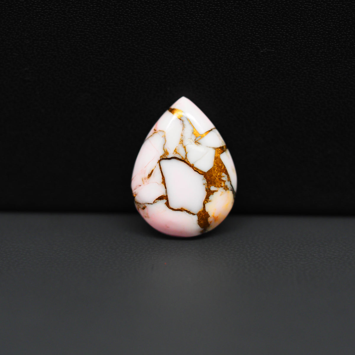 Stabilized Pink Dahlia Pear Cabochon 19x14x4mm 9ct - soft pink and white with bronze veining, Kingman Arizona - Pedra Gems.
