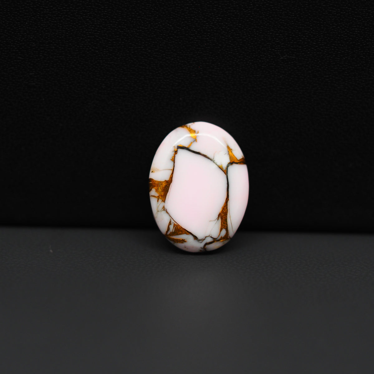 Stabilized Pink Dahlia Oval Cabochon 17x13x3mm 7.5ct - soft pink and white with bronze veining, Kingman Arizona - Pedra Gems.