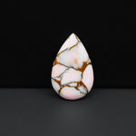 Stabilized Pink Dahlia Pear Cabochon 26x17x4mm 15.5ct - soft pink and white with bronze veining, Kingman Arizona - Pedra Gems.
