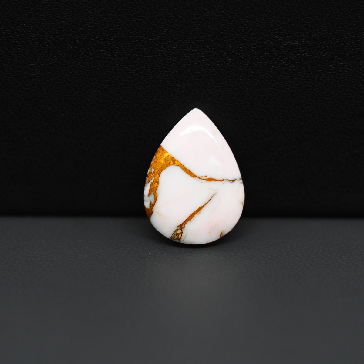 Stabilized Pink Dahlia Pear Cabochon 14x11x3mm 7ct - soft pink and white with bronze veining, Kingman Arizona - Pedra Gems.
