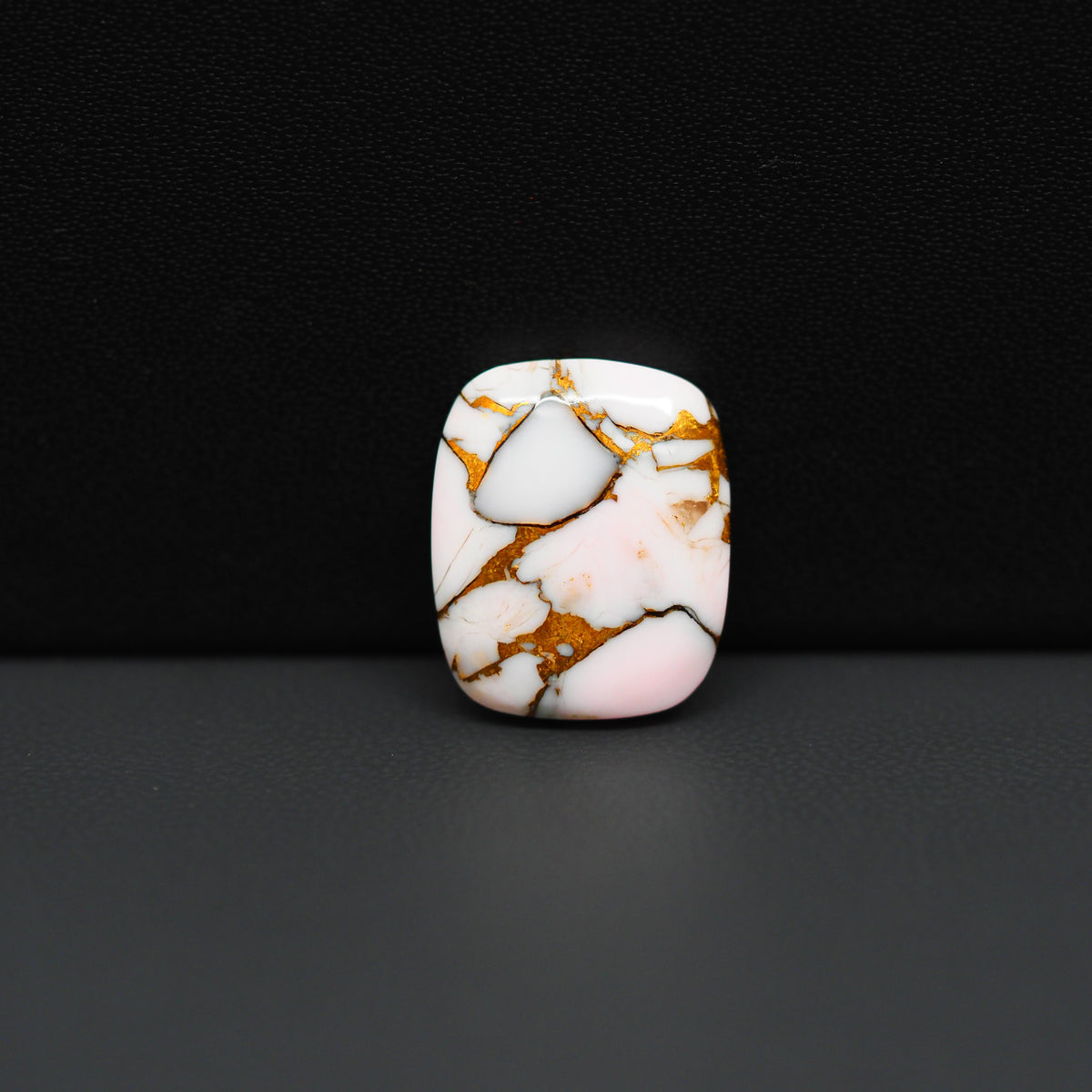 Stabilized Pink Dahlia Cushion Cabochon 17x14x4mm 9.5ct - soft pink and white with bronze veining, Kingman Arizona - Pedra Gems.