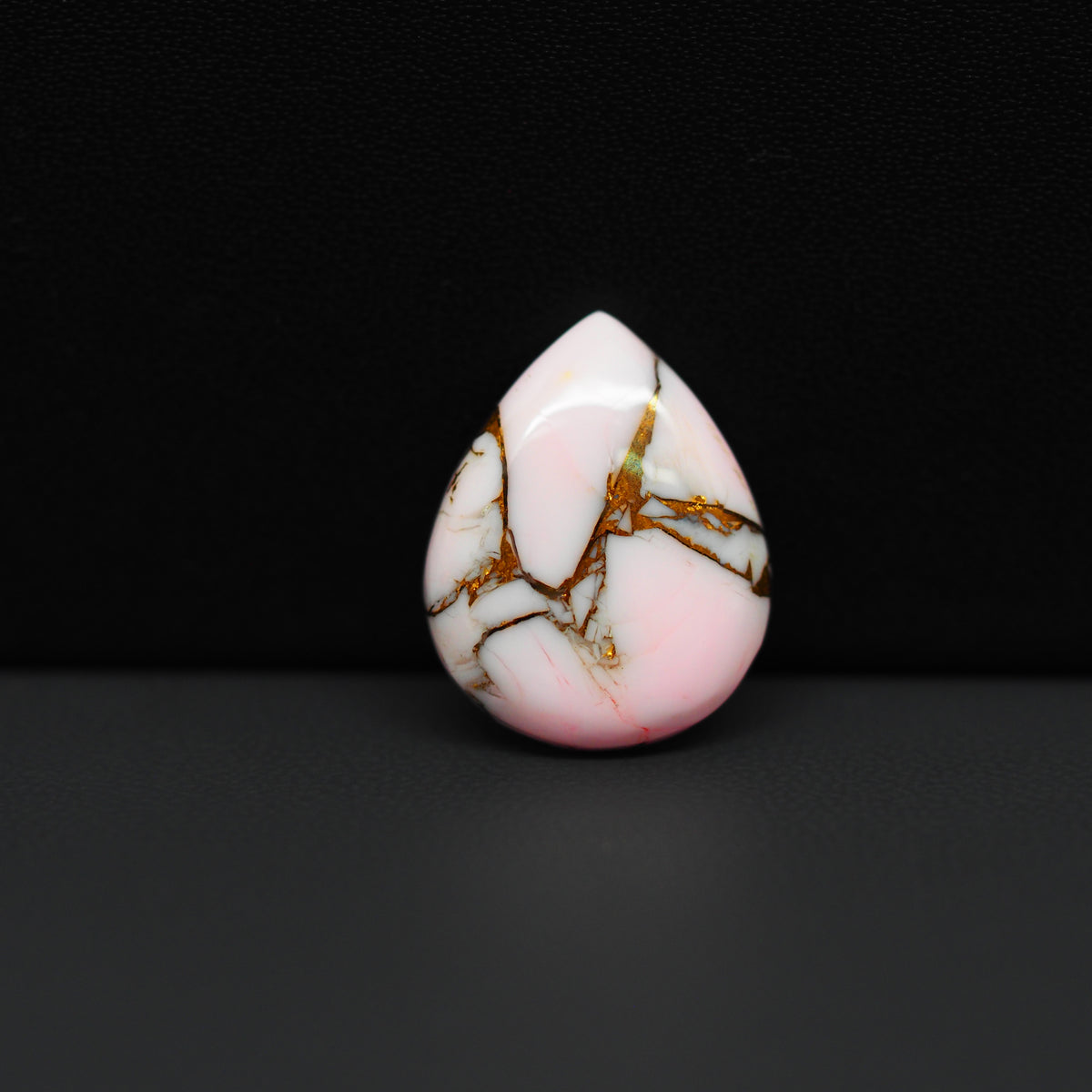 Stabilized Pink Dahlia Pear Cabochon 19x15x4mm 9.5ct - soft pink and white with bronze veining, Kingman Arizona - Pedra Gems.