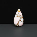Stabilized Pink Dahlia Pear Cabochon 25x13x4mm 11.5ct - soft pink and white with bronze veining, Kingman Arizona - Pedra Gems.