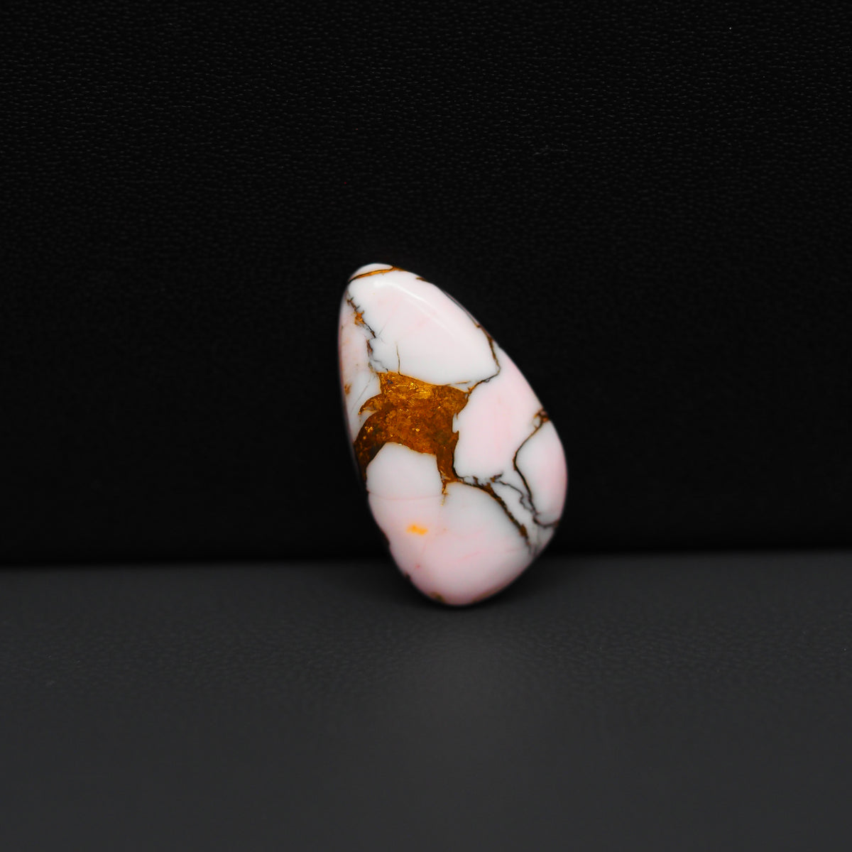 Stabilized Pink Dahlia Oval Cabochon 20x11x4mm 8.5ct - soft pink and white with bronze veining, Kingman Arizona - Pedra Gems.