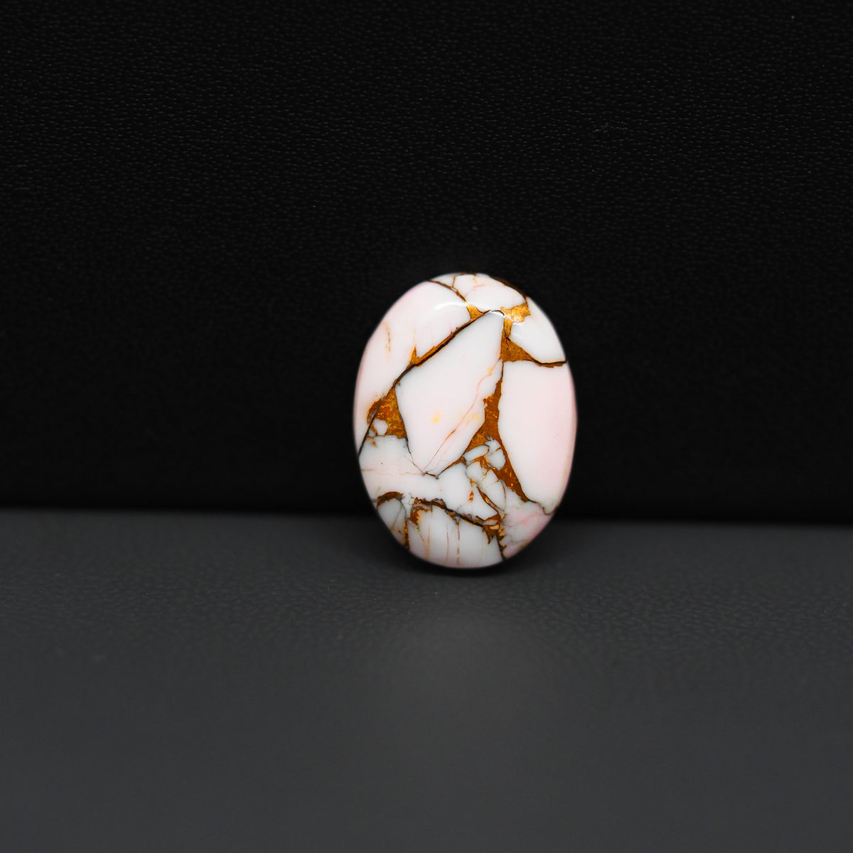 Stabilized Pink Dahlia Oval Cabochon 17x13x4mm 7.5ct - soft pink and white with bronze veining, Kingman Arizona - Pedra Gems.
