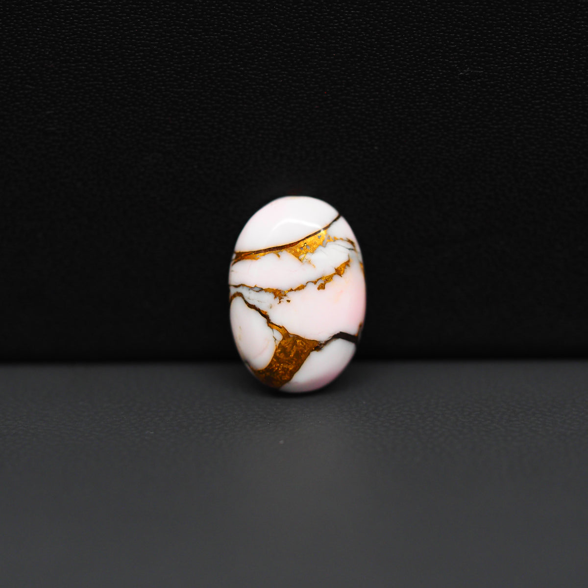 Stabilized Pink Dahlia Oval Cabochon 16x11x3mm 7ct - soft pink and white with bronze veining, Kingman Arizona - Pedra Gems.