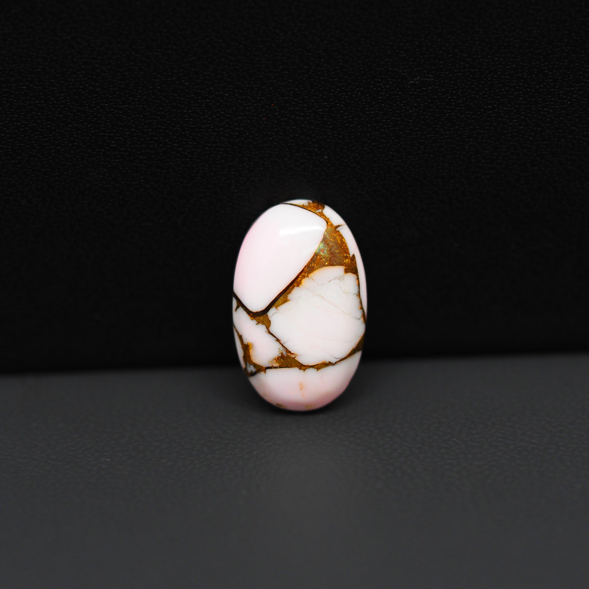 Stabilized Pink Dahlia Oval Cabochon 17x10x4mm 7.5ct - soft pink and white with bronze veining, Kingman Arizona - Pedra Gems.