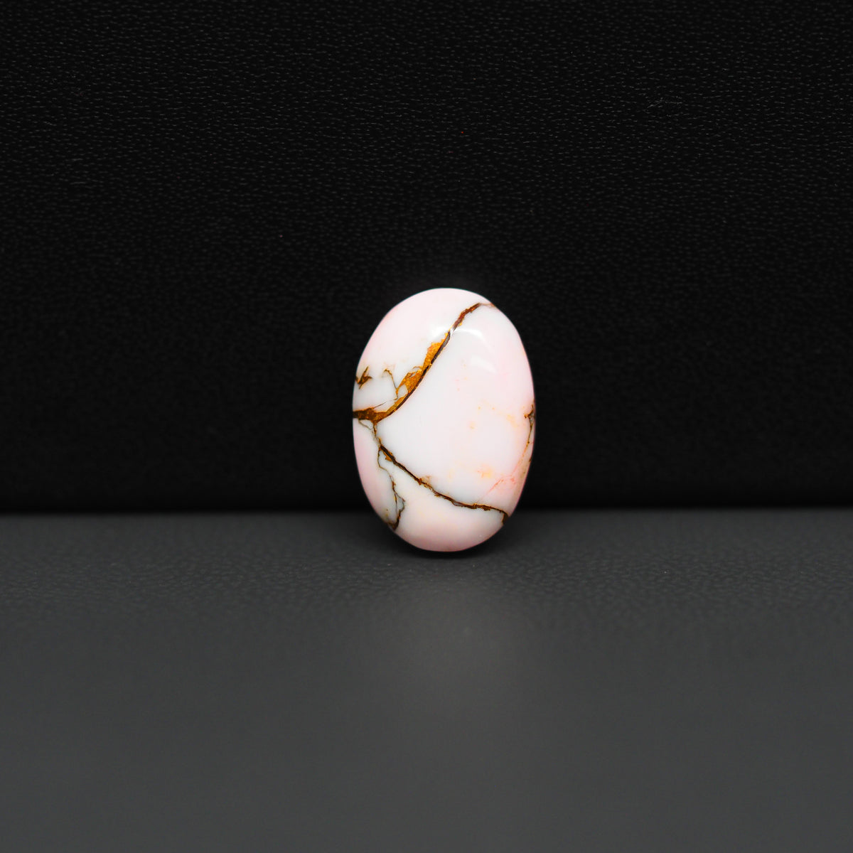 Stabilized Pink Dahlia Oval Cabochon 15x10x4mm 5.5ct - soft pink and white with bronze veining, Kingman Arizona - Pedra Gems.