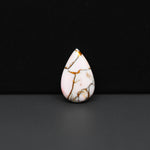 Stabilized Pink Dahlia Pear Cabochon 18x11x4mm 6.5ct - soft pink and white with bronze veining, Kingman Arizona - Pedra Gems.