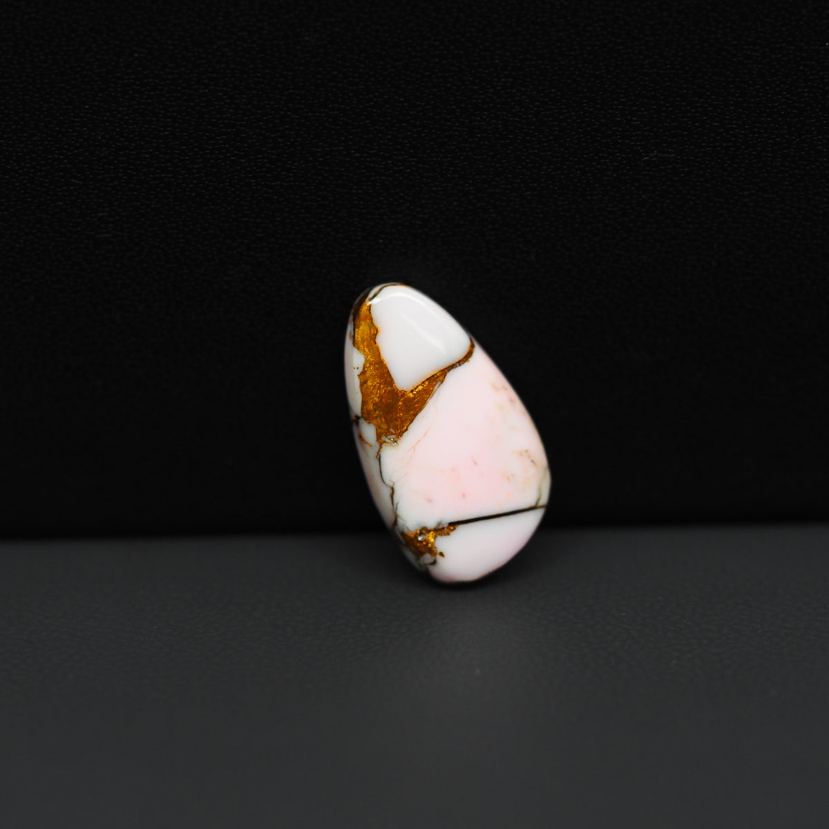 Stabilized Pink Dahlia Freeform Cabochon 19x11x3mm 6ct - soft pink and white with bronze veining, Kingman Arizona - Pedra Gems.