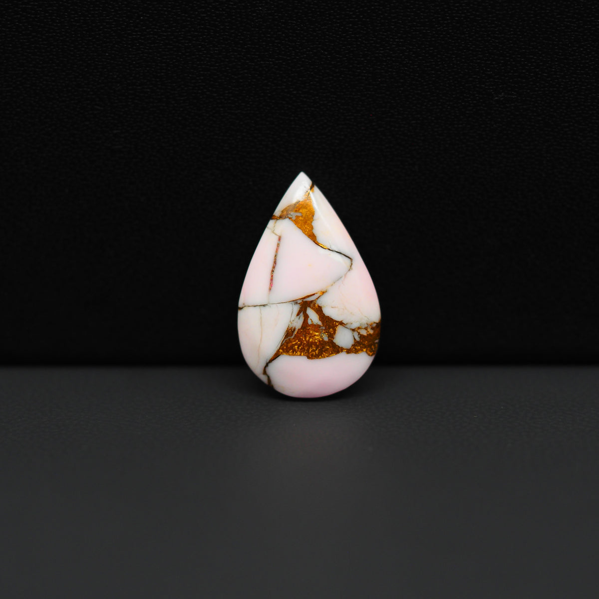 Stabilized Pink Dahlia Pear Cabochon 19x12x3mm 6.5ct - soft pink and white with bronze veining, Kingman Arizona - Pedra Gems.