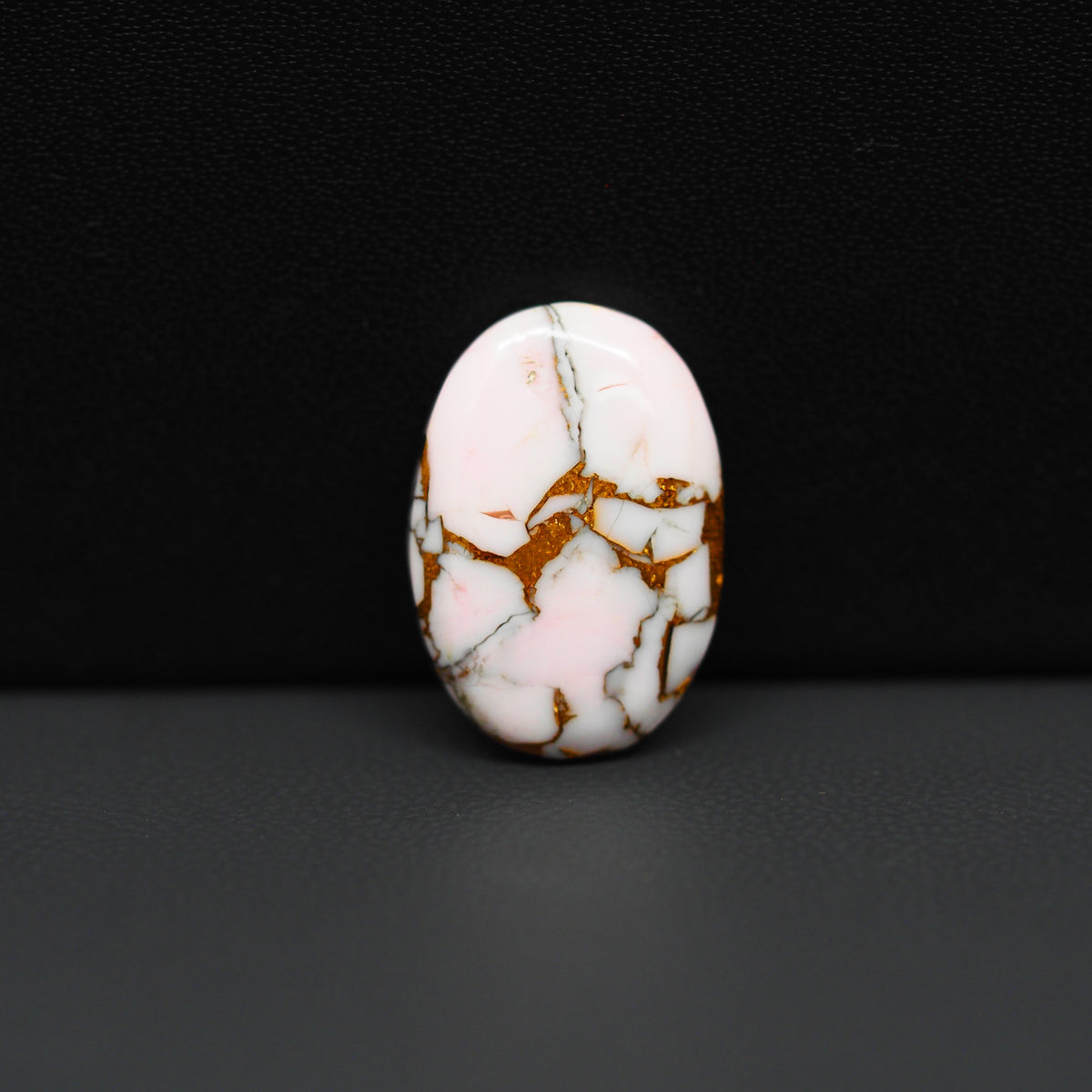 Stabilized Pink Dahlia Oval Cabochon 19x13x4mm 10ct - soft pink and white with bronze veining, Kingman Arizona - Pedra Gems.