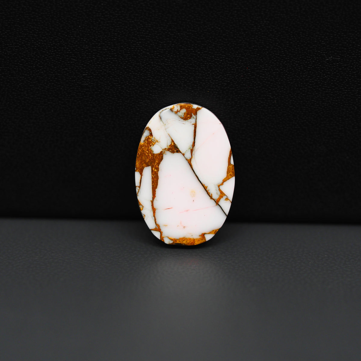 Stabilized Pink Dahlia Oval Cabochon 19x13x4mm 10ct - soft pink and white with bronze veining, Kingman Arizona - Pedra Gems.