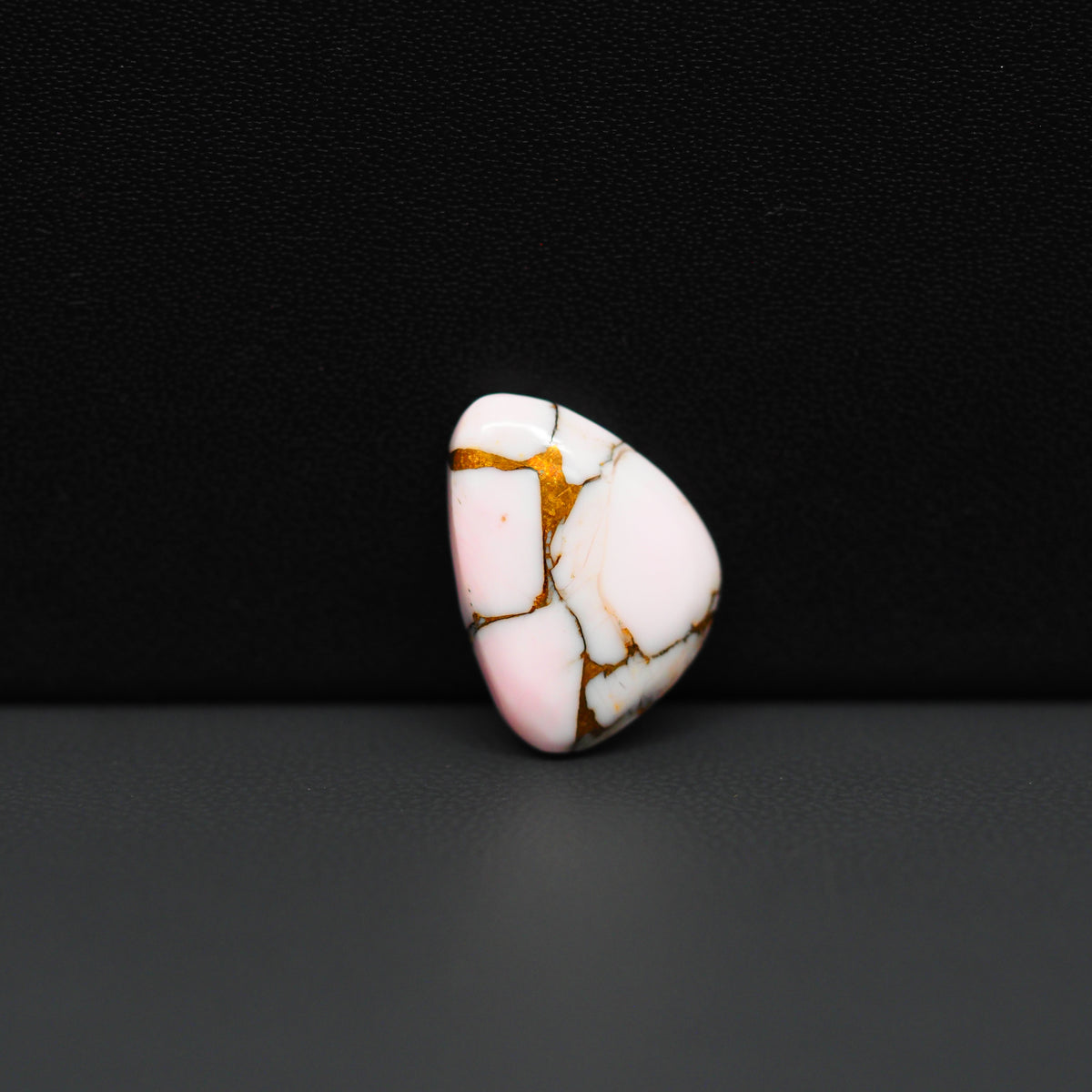Stabilized Pink Dahlia Freeform Cabochon 17x13x4mm 7ct - soft pink and white with bronze veining, Kingman Arizona - Pedra Gems.