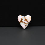 Stabilized Pink Dahlia Heart Cabochon 14x14x4mm 6.5ct - soft pink and white with bronze veining, Kingman Arizona - Pedra Gems.