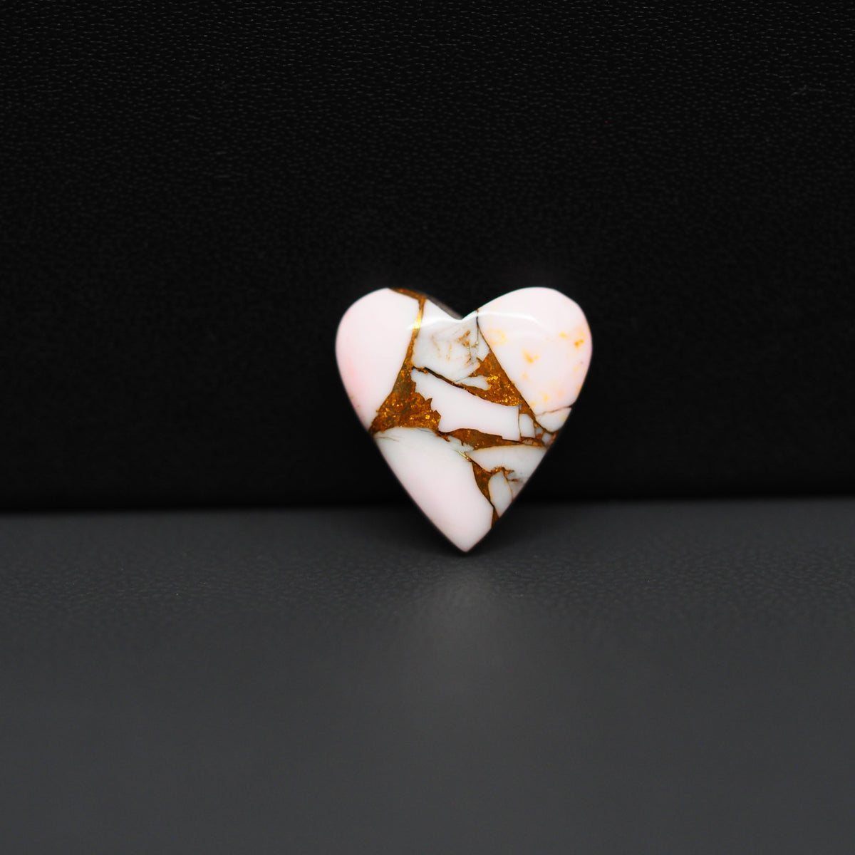 Stabilized Pink Dahlia Heart Cabochon 14x14x4mm 6.5ct - soft pink and white with bronze veining, Kingman Arizona - Pedra Gems.
