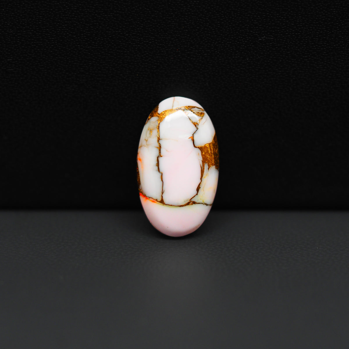 Stabilized Pink Dahlia Oval Cabochon 18x11x4mm 7.5ct - soft pink and white with bronze veining, Kingman Arizona - Pedra Gems.