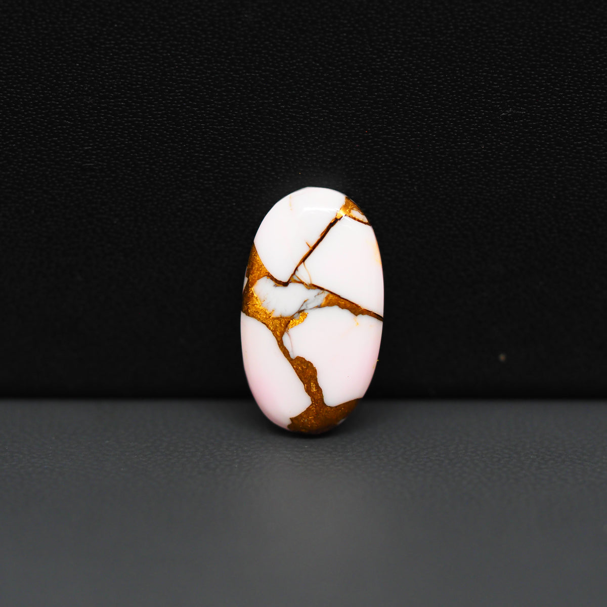 Stabilized Pink Dahlia Oval Cabochon 19x11x4mm 8.5ct - soft pink and white with bronze veining, Kingman Arizona - Pedra Gems.
