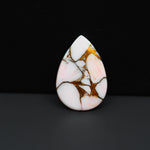 Stabilized Pink Dahlia Pear Cabochon 25x17x2mm 10ct - soft pink and white with bronze veining, Kingman Arizona - Pedra Gems.