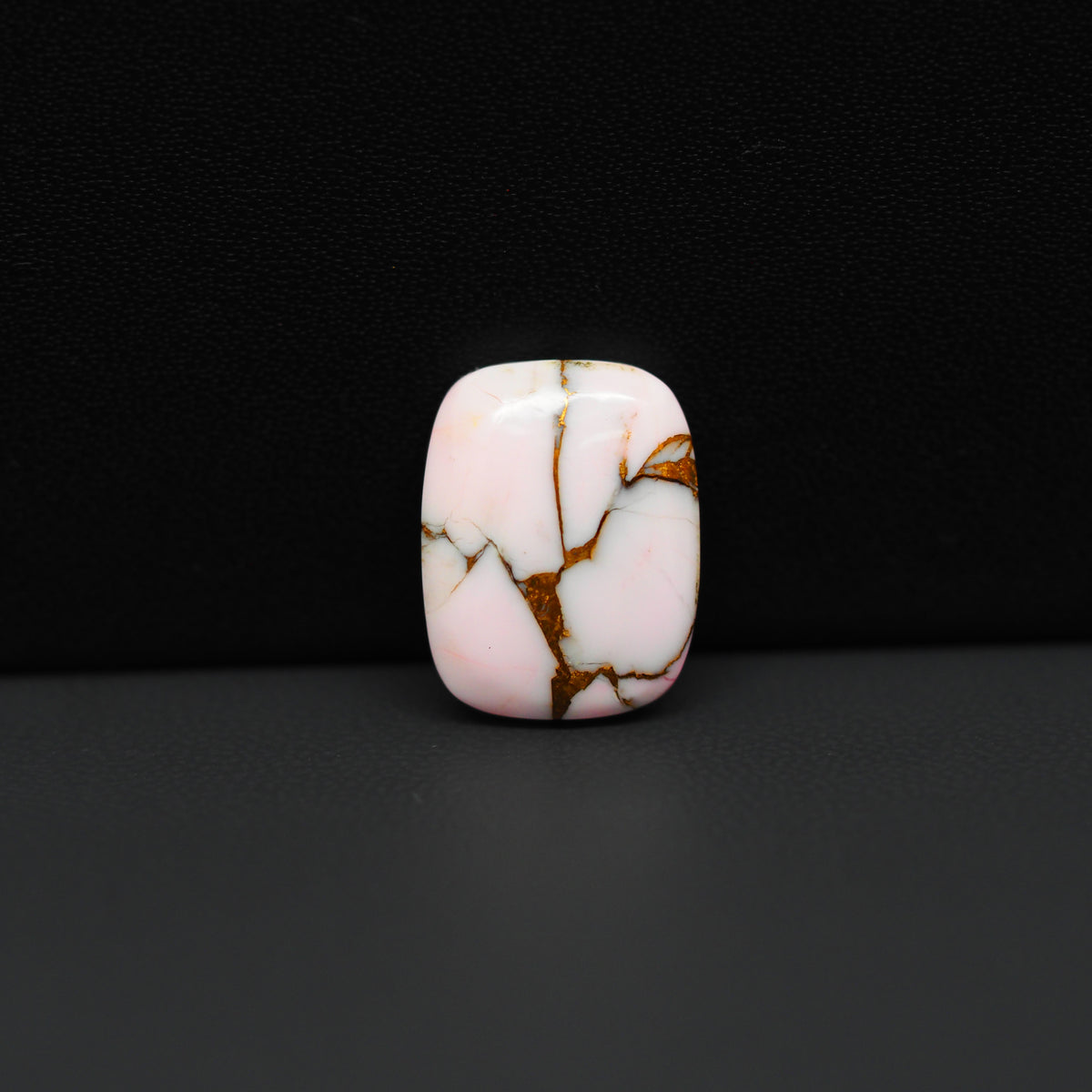 Stabilized Pink Dahlia Cushion Cabochon 15x12x4mm 8.5ct - soft pink and white with bronze veining, Kingman Arizona - Pedra Gems.